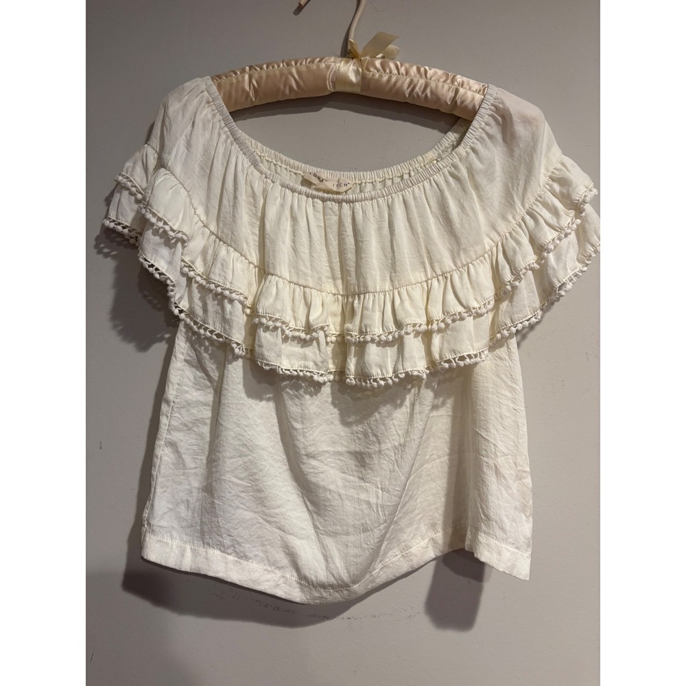 Love Stitch Off-the-Shoulder Cream Ruffle Boho Top Size M